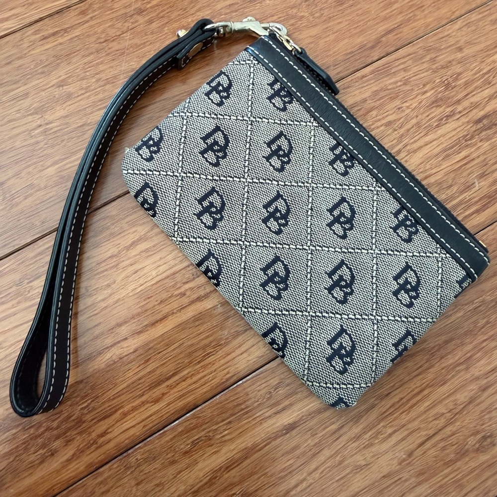 Dooney & Bourke Signature Monogram Black Canvas Wristlet